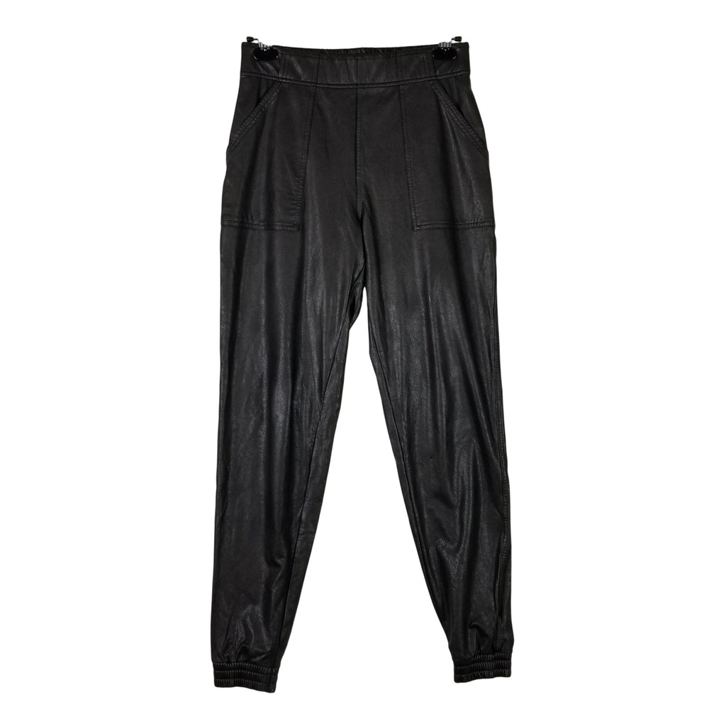 Spanx Faux Leather Joggers Womens Size S Black Elastic Waist Tapered Pants 20s